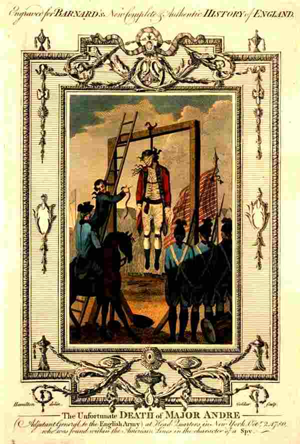 “The Unfortunate Death of Major John André,” by John Goldar (engraver), after William Hamilton (painter), for Edward Barnard’s The New, Comprehensive, Impartial and Complete History of England… (London, 1783).